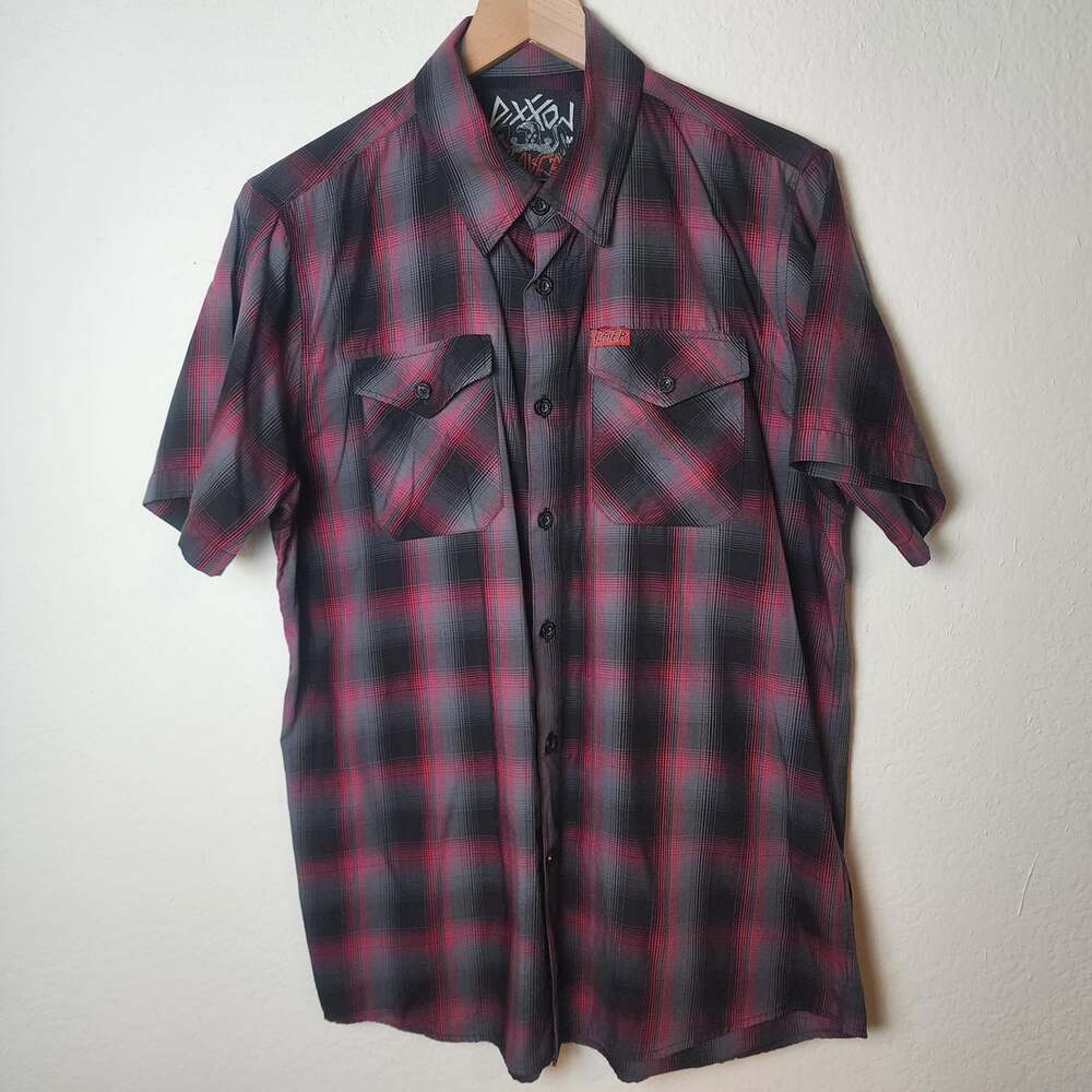 Dixxon Slayer Shirt Mens Medium Gray Red Plaid D-Lux Bamboo Blend Short Sleeve
